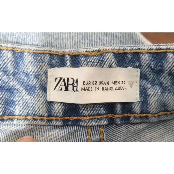 Zara Distressed Light Wash Mom Jeans Womens Size 0 Acid Washed Tapered Leg Denim - Picture 7 of 8